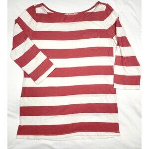 LOFT Sunwashed Boat Neck T-Shirt Small Red White Stripe Bateau Comfort Nautical